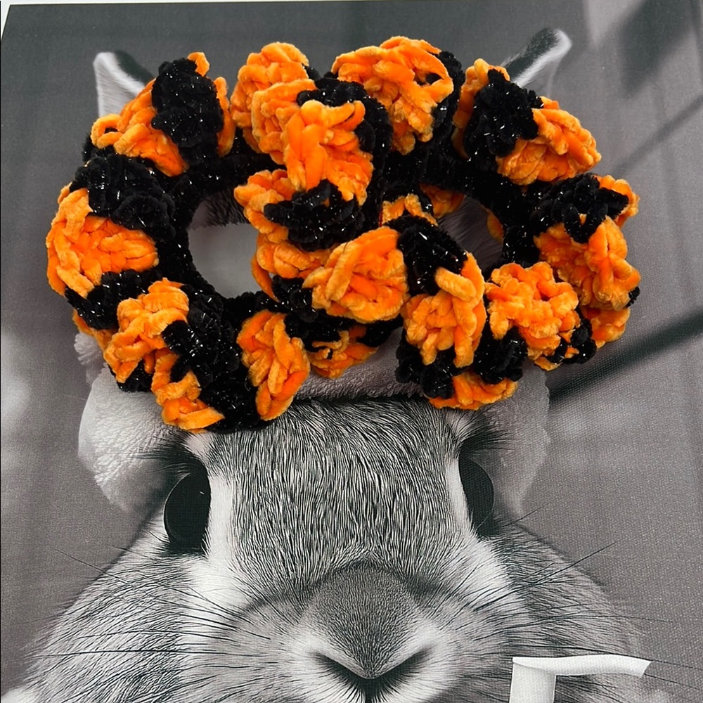 Handmade Crochet Orange and Black Sparkle  Scrunchie Set of 2